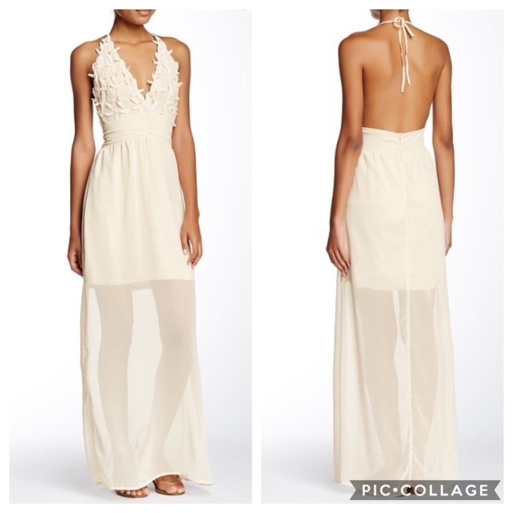 Tea & Cup Olivia Chiffon Dress NWT Small Ivory Women’s Cream Maxi Formal